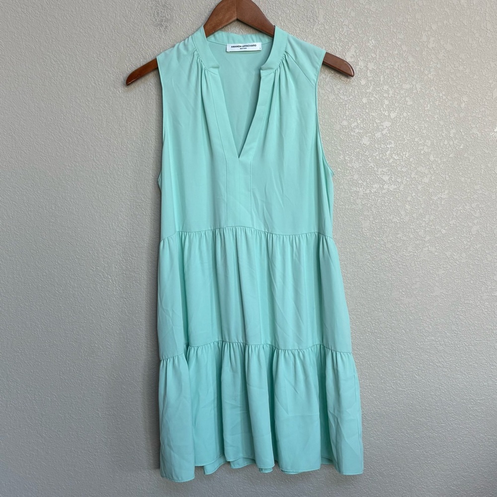 Amanda Uprichard Mint Green Tiered Sleeveless V-Neck Dress Size S Spring - Picture 2 of 8